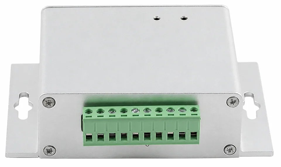 single channel analog load cell amplifier silver aluminum flange enclosure front green screw terminal